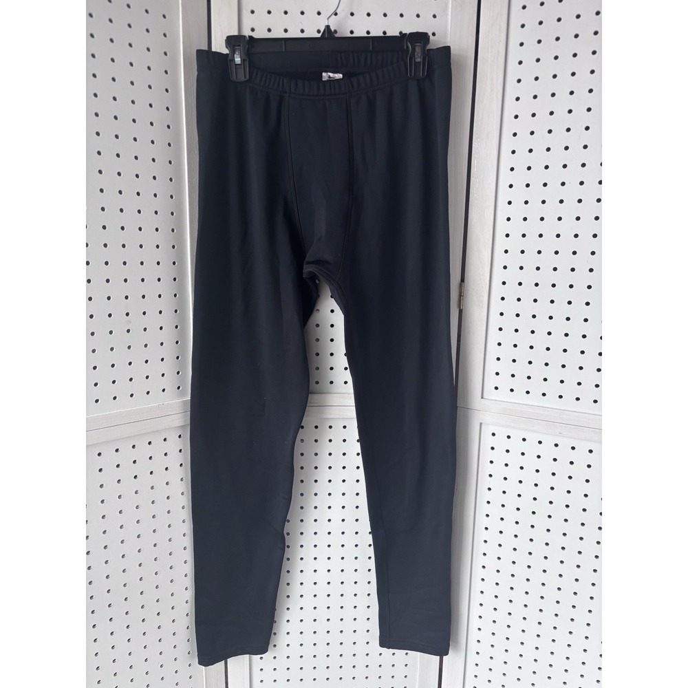 Kombi Men's Lg Black Base Layer Fleece Lined‎ Pants Stretch Pull On Thermal EUC